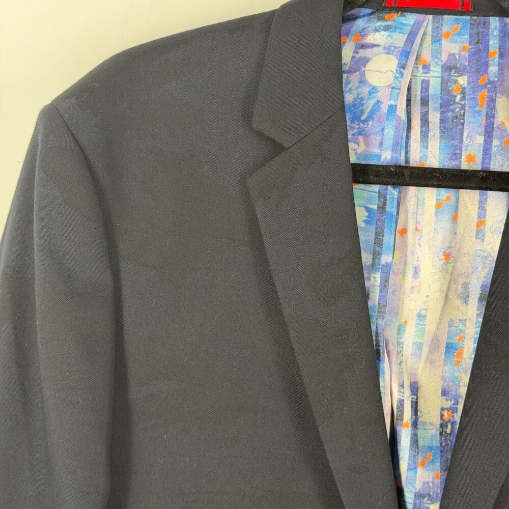 Au Noir Navy Jacquard Red Stitch Accent Two Button Blazer Jacket Men's 42R - Picture 4 of 11